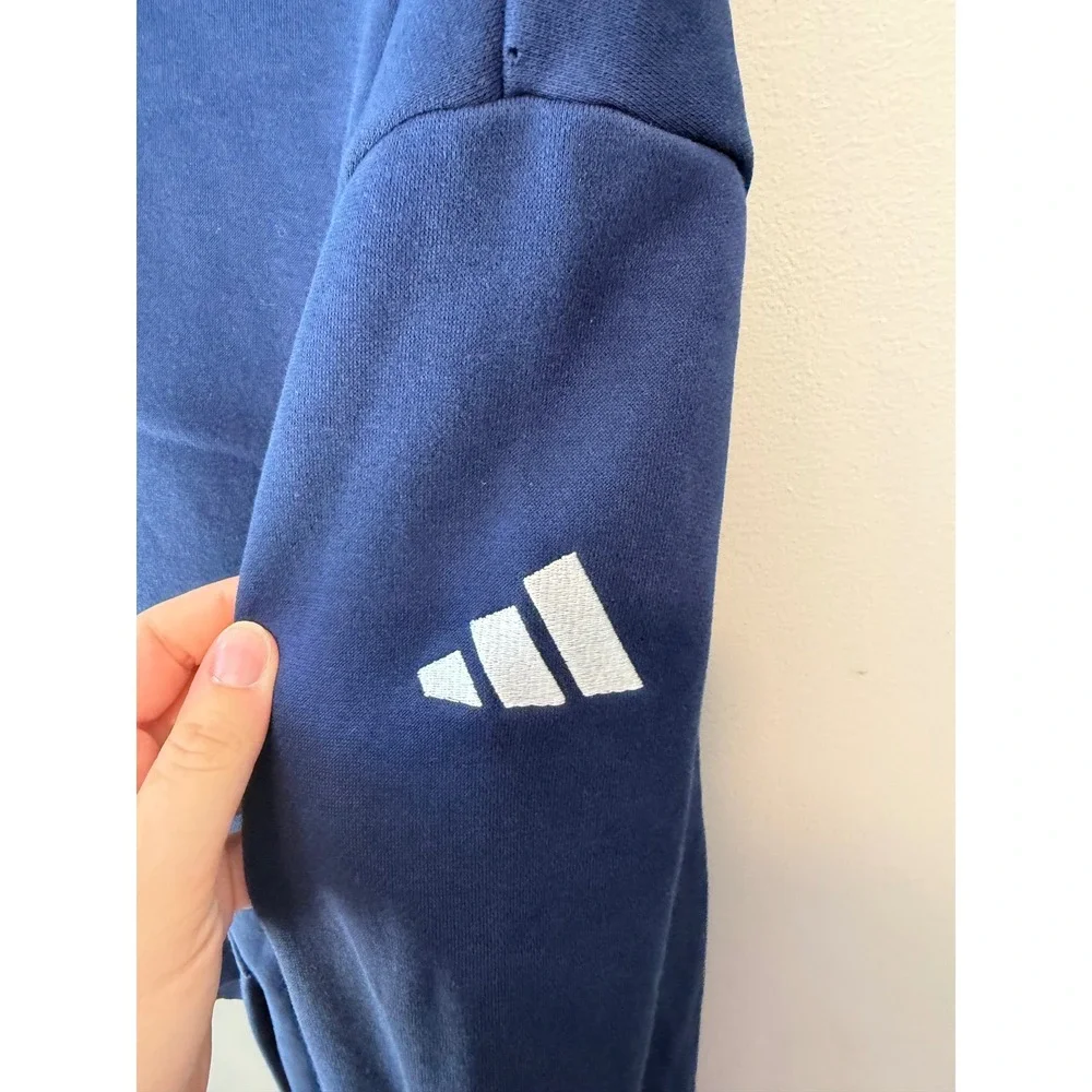 Adidas Mens Navy Blue Fleece Lined Pullover Hoodie Sweatshirt Size Medium